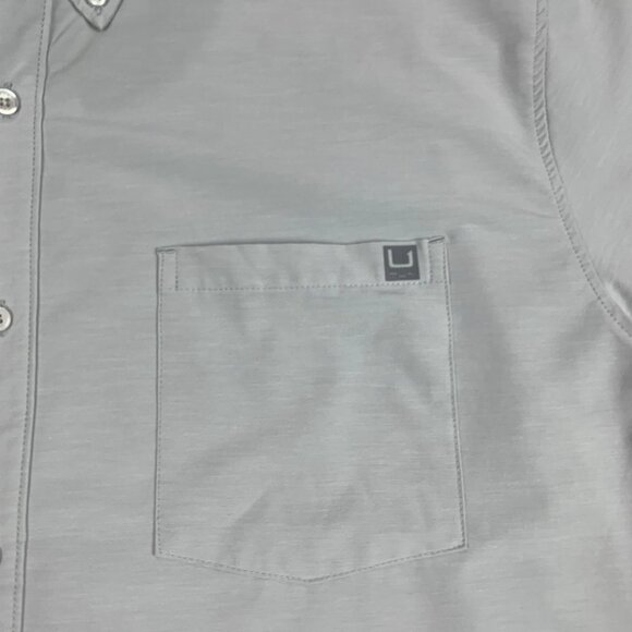 HUK Men's Kona Solid Short Sleeve Fishing Button Down Shirt Pocket Gray XXL 2XL - Picture 4 of 15